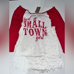 Papermoon Boutique Brand Just a Small Town Girl Chiffon Bow Back Raglan Tee Top